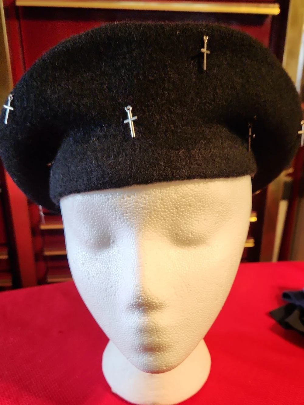 Womans Wool Beret with Cross Pin Accents